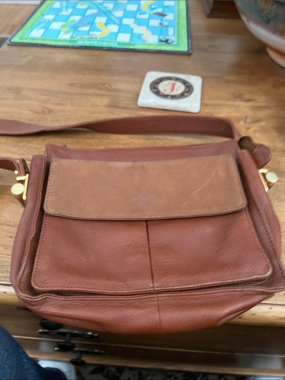 Sharif Chestnut Brown Leather Crossbody Bag with Front Flap
